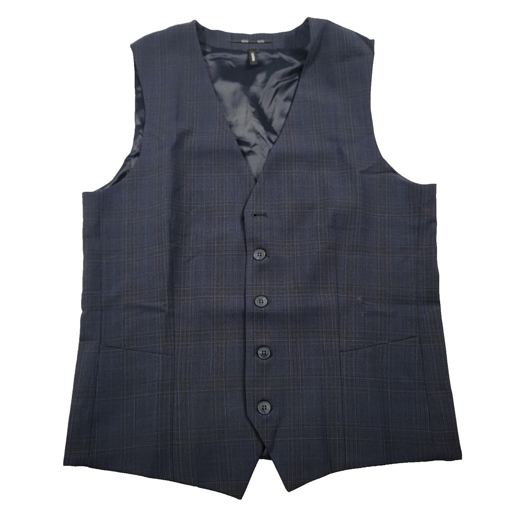 Selected Homme Vest Mens 38R Dark Navy Check Slim Fit Elon Waistcoat
